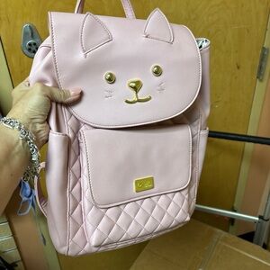 Betsey Johnson Pink Quilted Pleather Cat Face Backpack (flaw- see photos).